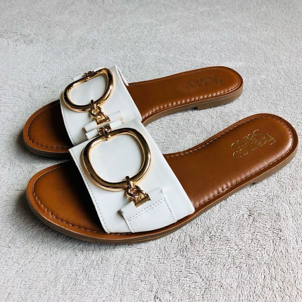 Franco Sarto Jan Gold Ring Slide White Sandals